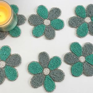 Drinkware | 6 Petal Flower Shape Beaded Coaster Set Of 6 – Turquoise Drinkware Drinkware