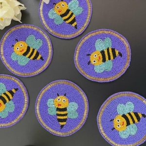 Drinkware | Bee Happy Beaded Round Coaster Set Drinkware Drinkware