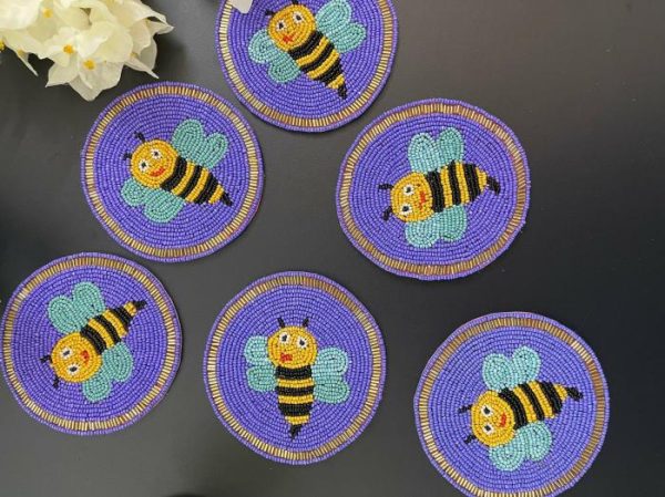 Drinkware | Bee Happy Beaded Round Coaster Set Drinkware Drinkware