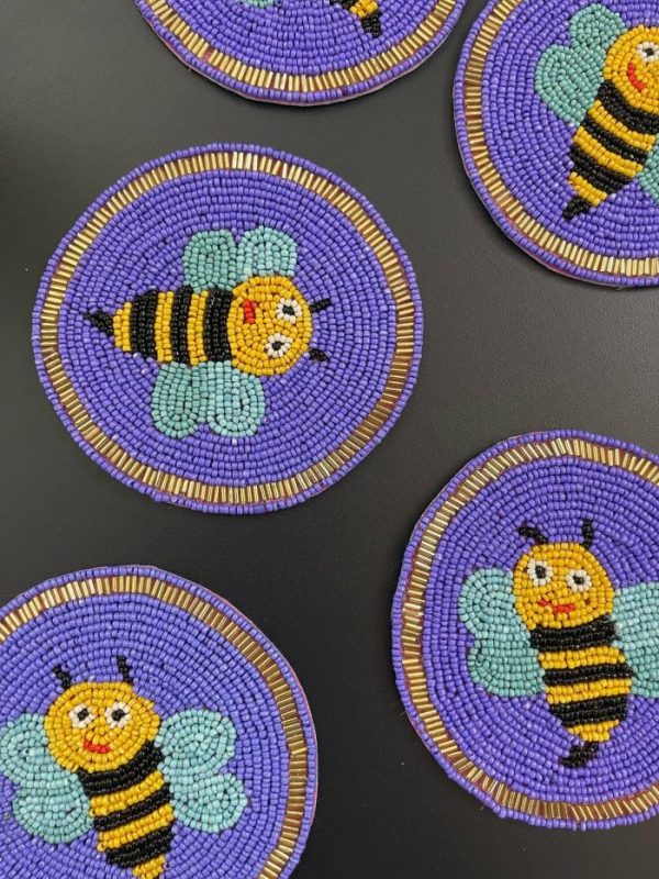 Drinkware | Bee Happy Beaded Round Coaster Set Drinkware Drinkware