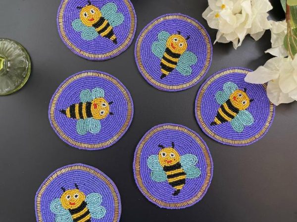 Drinkware | Bee Happy Beaded Round Coaster Set Drinkware Drinkware