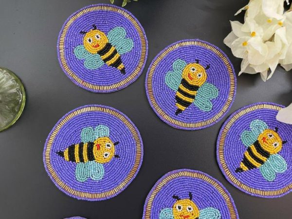 Drinkware | Bee Happy Beaded Round Coaster Set Drinkware Drinkware