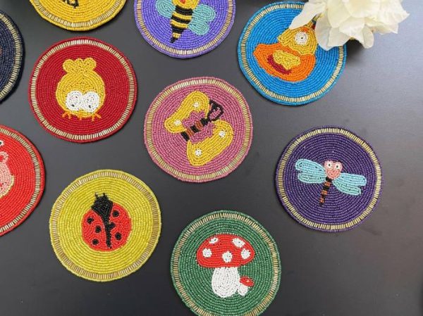 Drinkware | Bee Happy Beaded Round Coaster Set Drinkware Drinkware