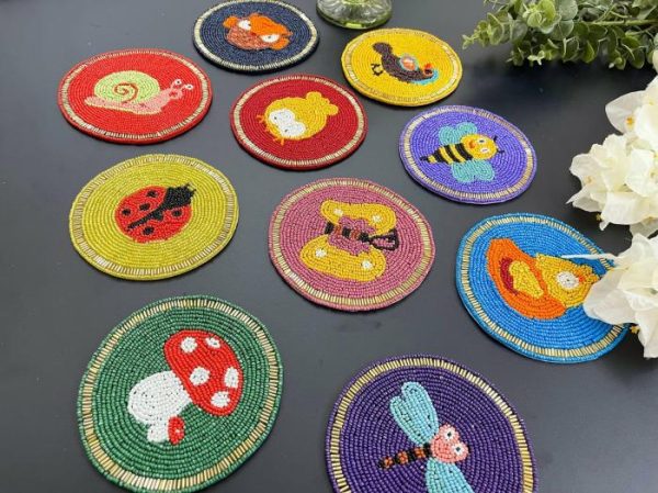 Drinkware | Bee Happy Beaded Round Coaster Set Drinkware Drinkware