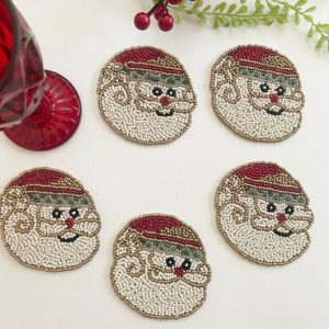 Drinkware | Christmas Santa Claus Beaded Coaster Set Of 6 Drinkware Drinkware