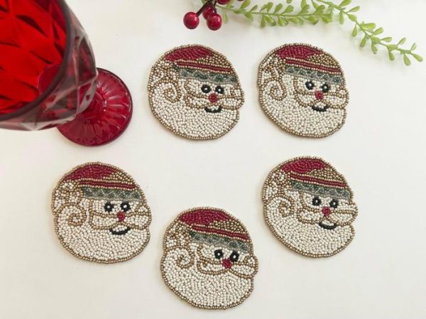 Drinkware | Christmas Santa Claus Beaded Coaster Set Of 6 Drinkware Drinkware