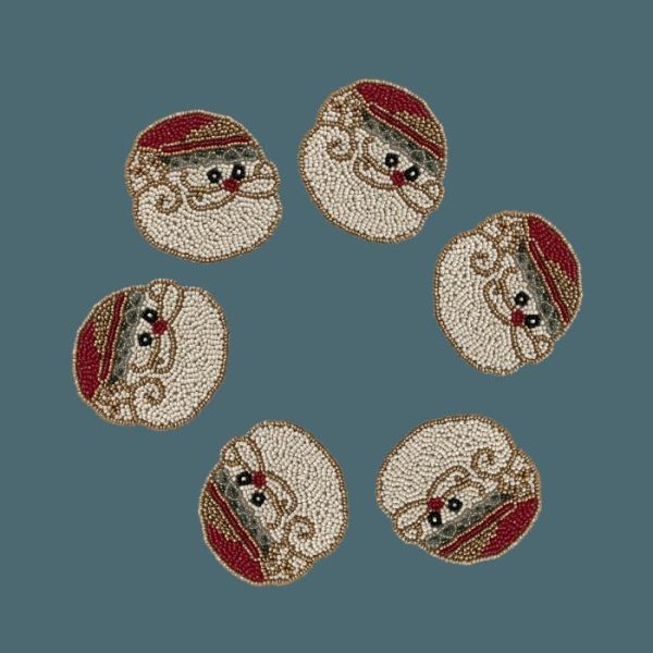 Drinkware | Christmas Santa Claus Beaded Coaster Set Of 6 Drinkware Drinkware