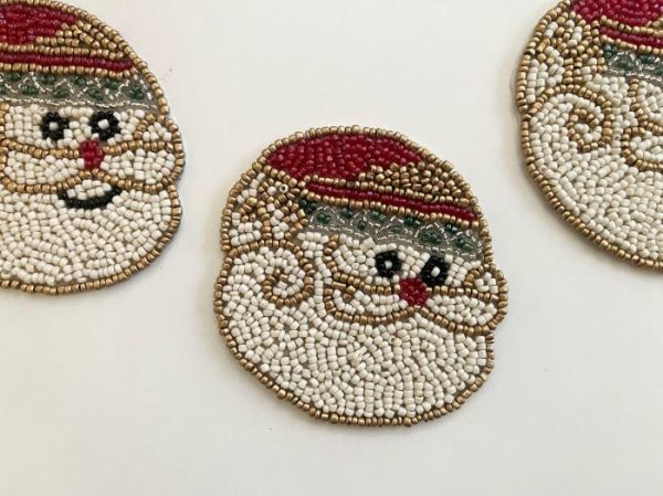 Drinkware | Christmas Santa Claus Beaded Coaster Set Of 6 Drinkware Drinkware