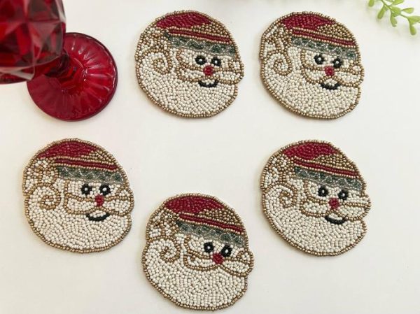 Drinkware | Christmas Santa Claus Beaded Coaster Set Of 6 Drinkware Drinkware