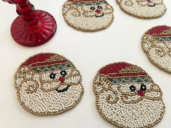 Drinkware | Christmas Santa Claus Beaded Coaster Set Of 6 Drinkware Drinkware