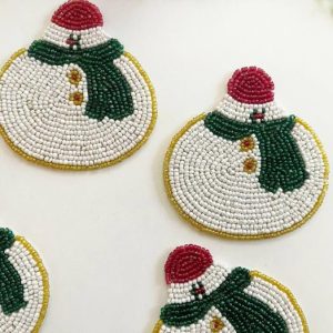 Drinkware | Christmas Snowman Beaded Coaster Set Of 6 Drinkware Drinkware