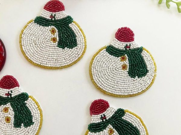 Drinkware | Christmas Snowman Beaded Coaster Set Of 6 Drinkware Drinkware