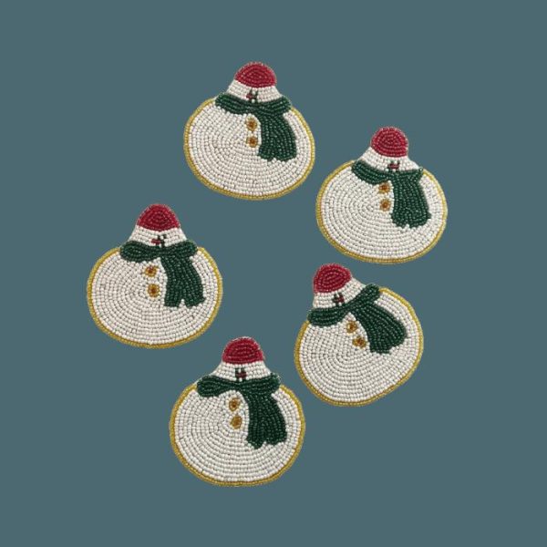 Drinkware | Christmas Snowman Beaded Coaster Set Of 6 Drinkware Drinkware