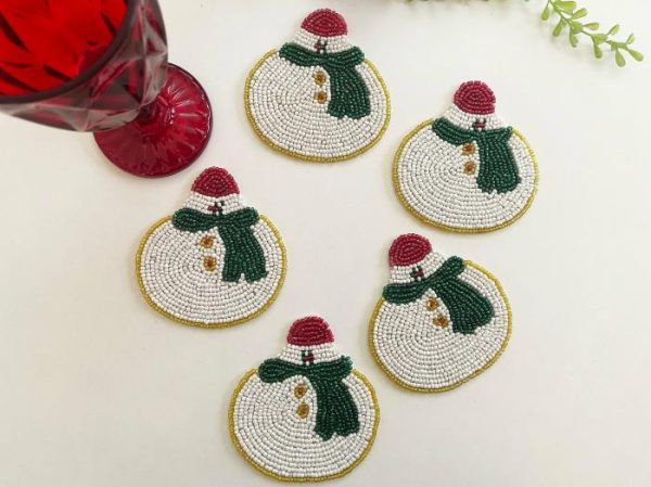 Drinkware | Christmas Snowman Beaded Coaster Set Of 6 Drinkware Drinkware