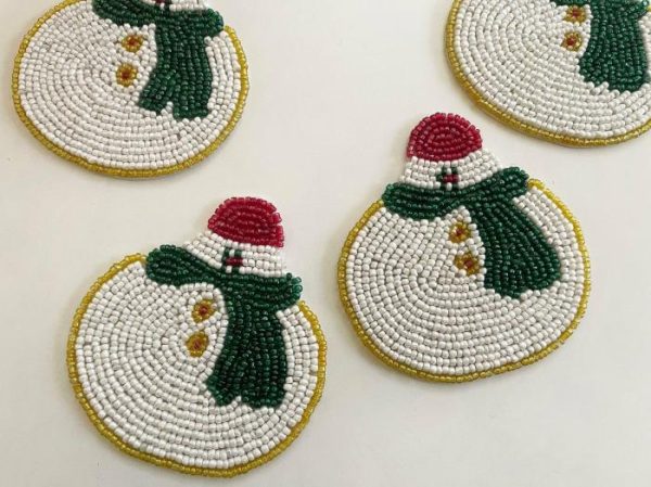 Drinkware | Christmas Snowman Beaded Coaster Set Of 6 Drinkware Drinkware