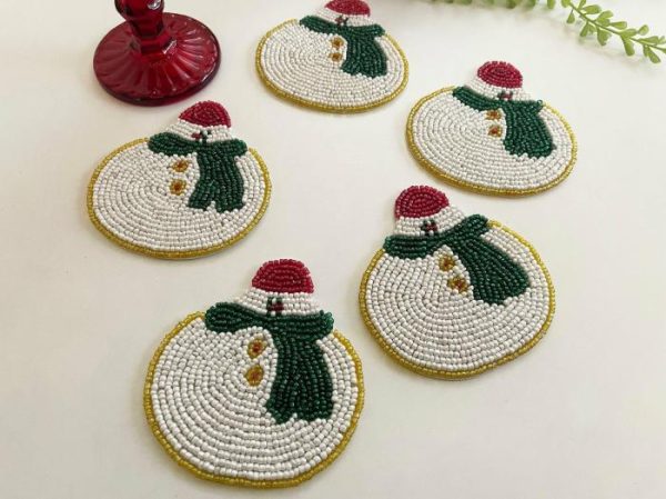 Drinkware | Christmas Snowman Beaded Coaster Set Of 6 Drinkware Drinkware