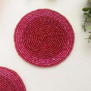 Drinkware | Classic Pinkish Red Beaded Coaster Set Drinkware Drinkware