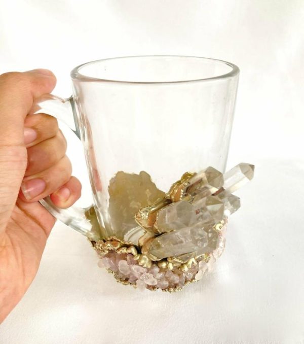 Drinkware | Clear And Rose Quartz Marbled Glass Coffee Mug – Set Of 2 Drinkware Drinkware