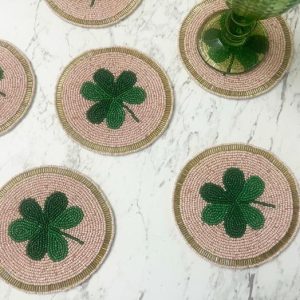 Drinkware | Clover Leaf Shamrock Beaded Round Coasters Drinkware Drinkware