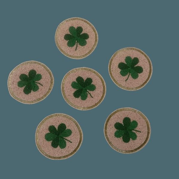 Drinkware | Clover Leaf Shamrock Beaded Round Coasters Drinkware Drinkware