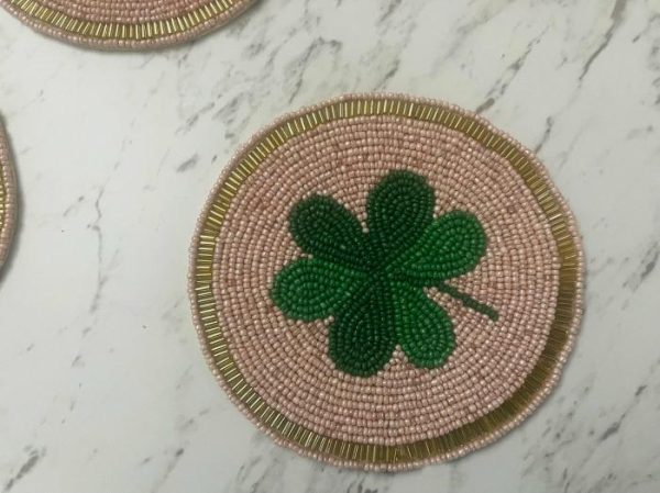 Drinkware | Clover Leaf Shamrock Beaded Round Coasters Drinkware Drinkware