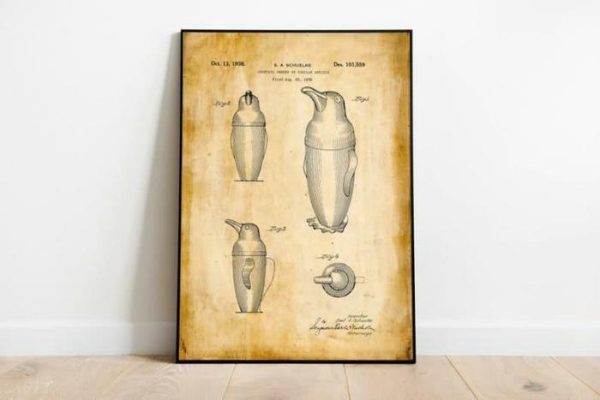 Drinkware | Cocktail Shaker Patent Print, Framed Art Print, 16×22 inches Drinkware Drinkware