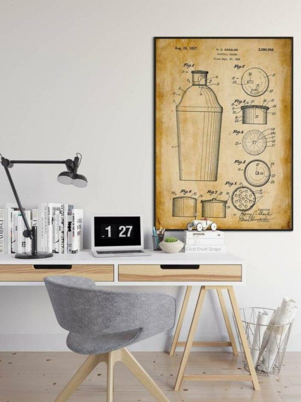 Drinkware | Cocktail Shaker Patent Print, Framed Art Print, 28×40 inches Drinkware Drinkware