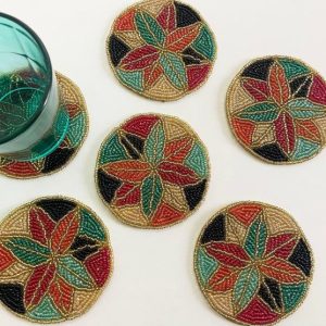 Drinkware | Colorful Floral Round Beaded Coaster Set Of 6 Drinkware Drinkware