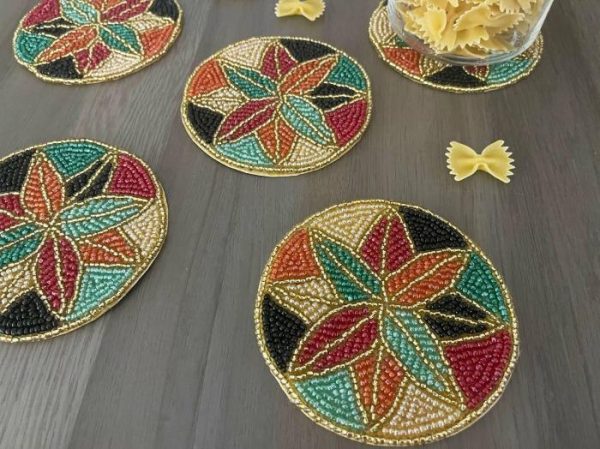 Drinkware | Colorful Floral Round Beaded Coaster Set Of 6 Drinkware Drinkware