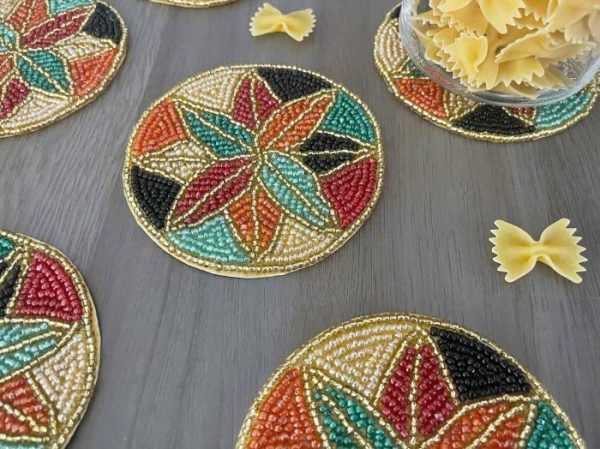 Drinkware | Colorful Floral Round Beaded Coaster Set Of 6 Drinkware Drinkware