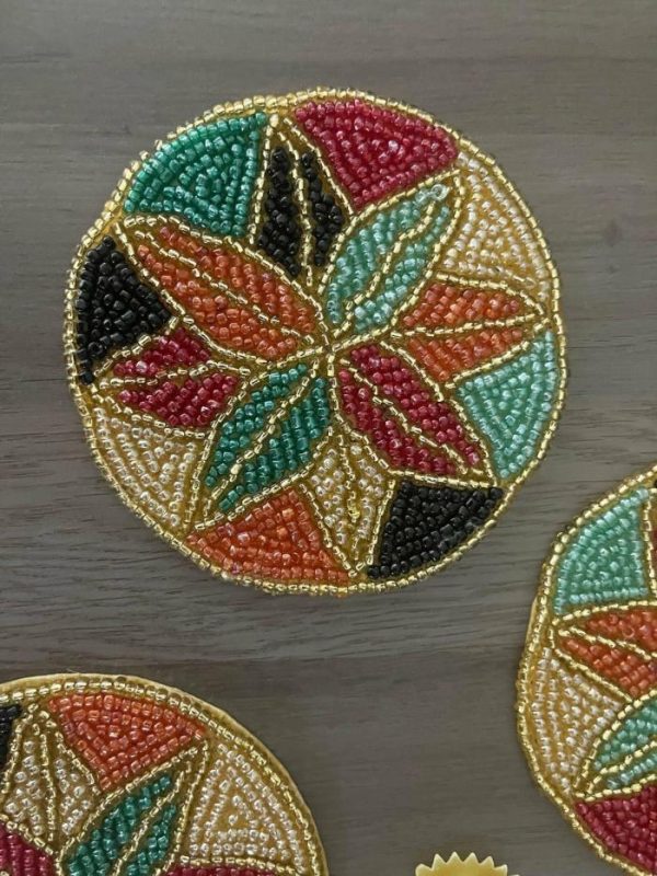 Drinkware | Colorful Floral Round Beaded Coaster Set Of 6 Drinkware Drinkware