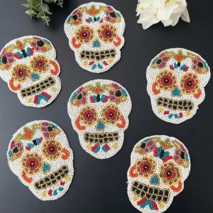 Drinkware | Dia De Los Muertos Halloween Skull Bead Coasters Set Of 6 Drinkware Drinkware