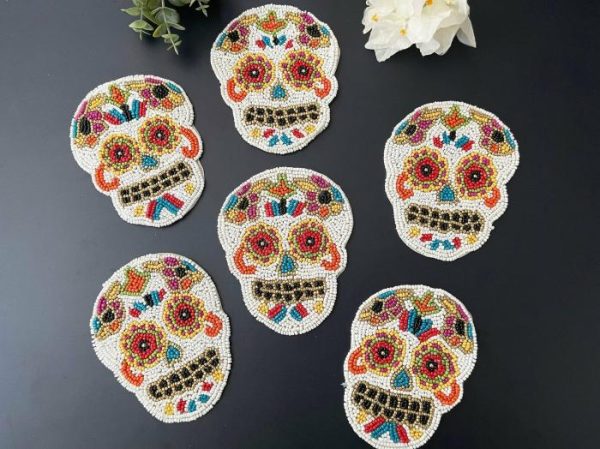 Drinkware | Dia De Los Muertos Halloween Skull Bead Coasters Set Of 6 Drinkware Drinkware