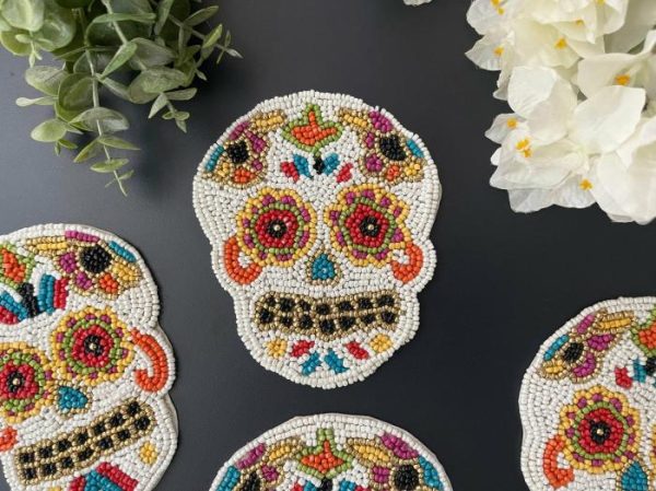 Drinkware | Dia De Los Muertos Halloween Skull Bead Coasters Set Of 6 Drinkware Drinkware