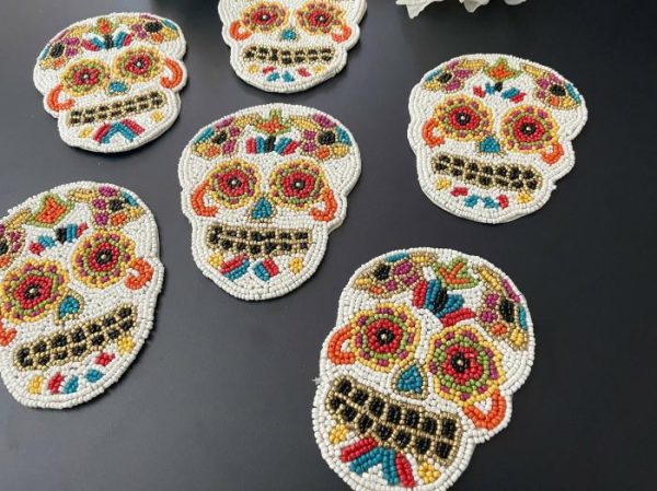 Drinkware | Dia De Los Muertos Halloween Skull Bead Coasters Set Of 6 Drinkware Drinkware