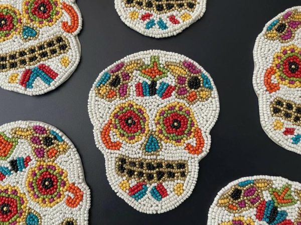 Drinkware | Dia De Los Muertos Halloween Skull Bead Coasters Set Of 6 Drinkware Drinkware