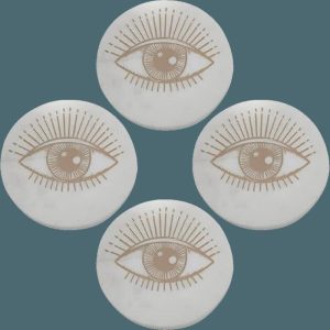 Drinkware | Evil Eye Brassed Round Marble Coasters – Set Of 4 Drinkware Drinkware