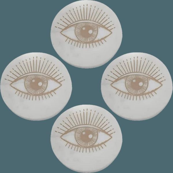 Drinkware | Evil Eye Brassed Round Marble Coasters – Set Of 4 Drinkware Drinkware