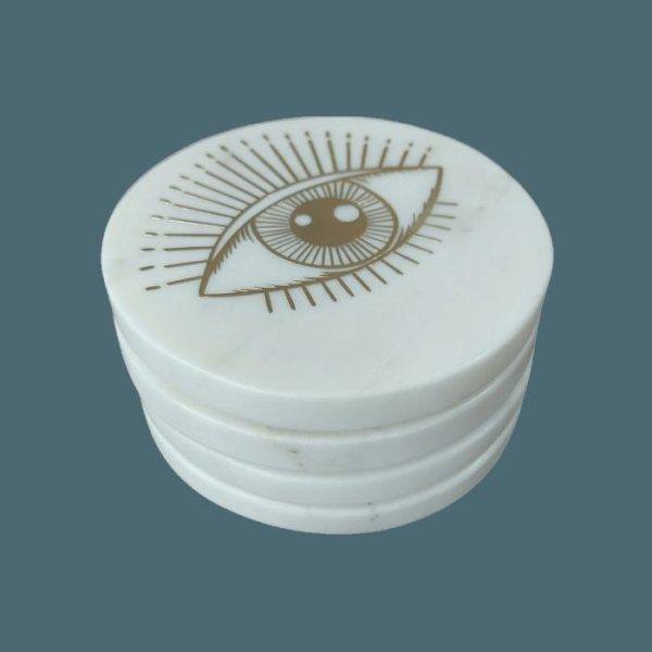 Drinkware | Evil Eye Brassed Round Marble Coasters – Set Of 4 Drinkware Drinkware