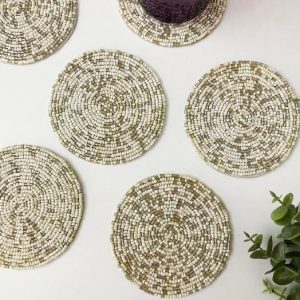 Drinkware | Gold Silver Round Beaded Coaster Set Drinkware Drinkware