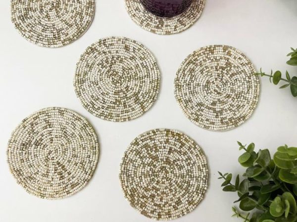 Drinkware | Gold Silver Round Beaded Coaster Set Drinkware Drinkware