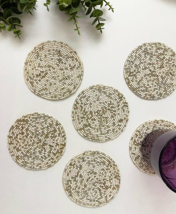 Drinkware | Gold Silver Round Beaded Coaster Set Drinkware Drinkware