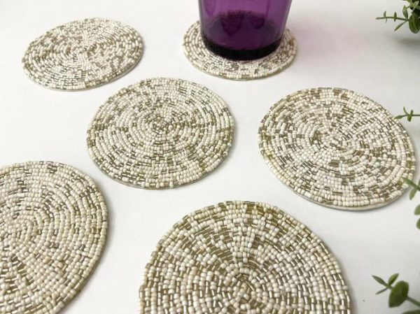 Drinkware | Gold Silver Round Beaded Coaster Set Drinkware Drinkware