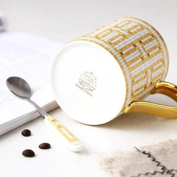 Drinkware | Golden Mozaic Pattern Porcelain Coffee Mug With Spoon Drinkware Drinkware