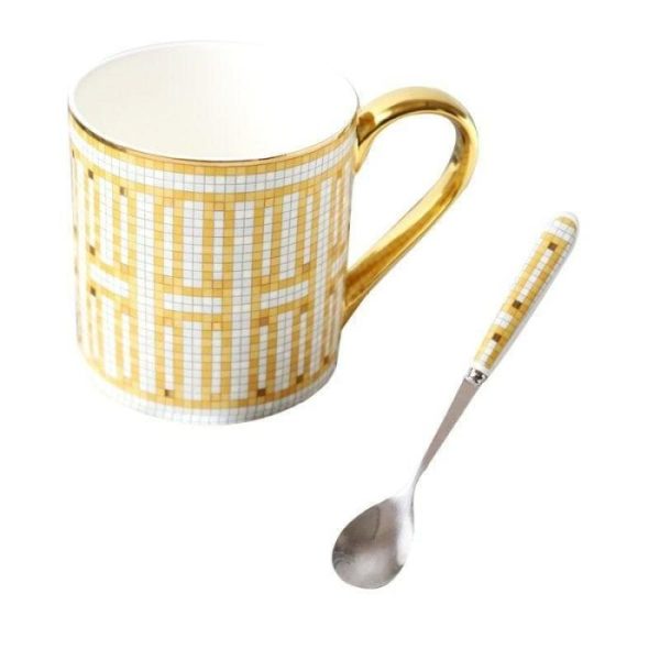 Drinkware | Golden Mozaic Pattern Porcelain Coffee Mug With Spoon Drinkware Drinkware