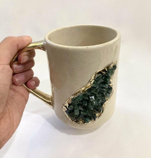 Drinkware | Green Agate Crystal Coffee Mug With Gold Handle – Set Of 2 Drinkware Drinkware