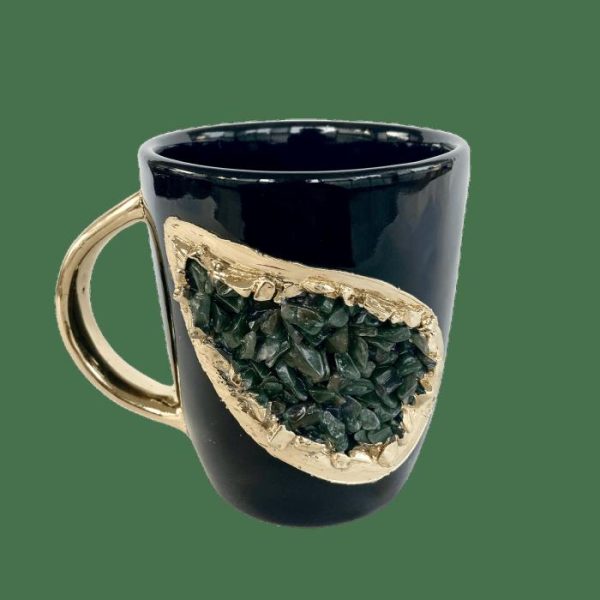 Drinkware | Green Quartz Marbled Black Ceramic Coffee Mug With Gold Handle – Set Of 2 Drinkware Drinkware