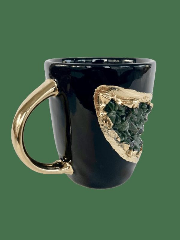 Drinkware | Green Quartz Marbled Black Ceramic Coffee Mug With Gold Handle – Set Of 2 Drinkware Drinkware