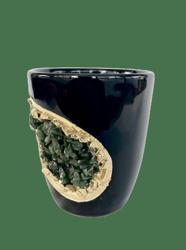 Drinkware | Green Quartz Marbled Black Ceramic Coffee Mug With Gold Handle – Set Of 2 Drinkware Drinkware