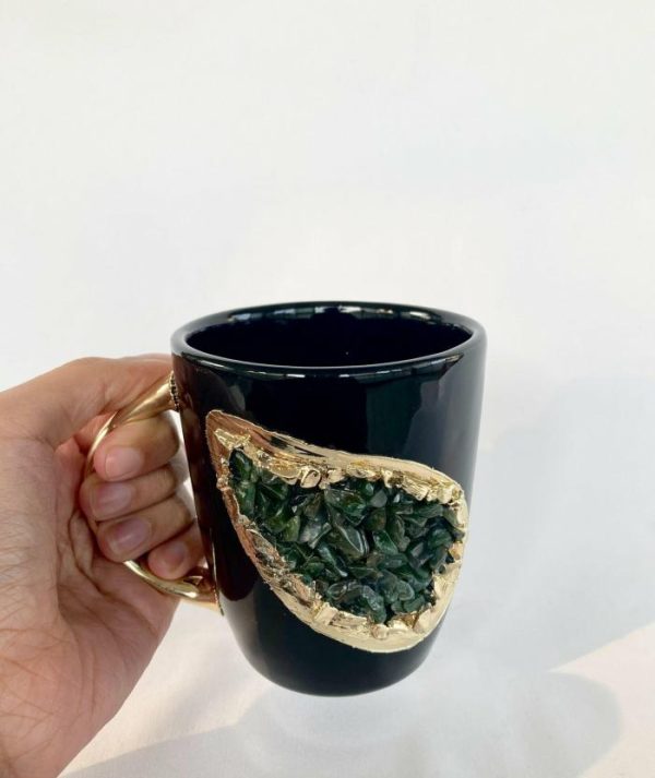 Drinkware | Green Quartz Marbled Black Ceramic Coffee Mug With Gold Handle – Set Of 2 Drinkware Drinkware